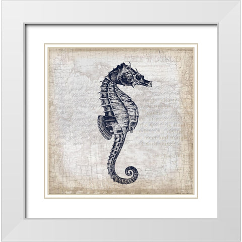 Sea Horse On Cream White Modern Wood Framed Art Print with Double Matting by Lula Bijoux and Company