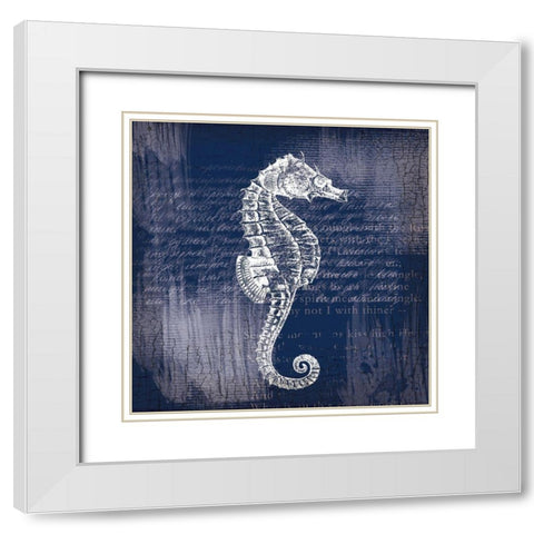 Sea Horse On Blue White Modern Wood Framed Art Print with Double Matting by Lula Bijoux and Company