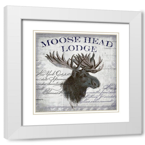 Moose Head Lodge White Modern Wood Framed Art Print with Double Matting by Lula Bijoux and Company