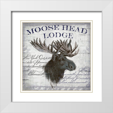 Moose Head Lodge White Modern Wood Framed Art Print with Double Matting by Lula Bijoux and Company