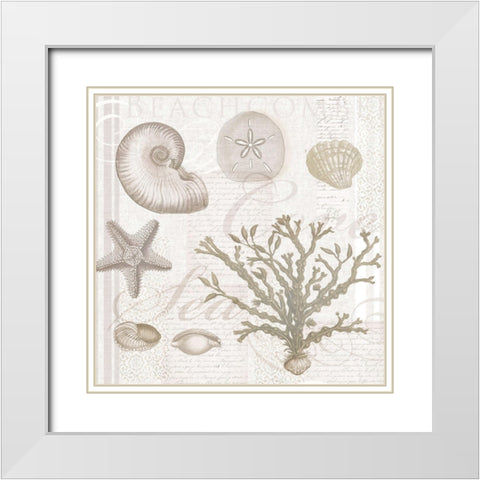 Soft Shell Collage White Modern Wood Framed Art Print with Double Matting by Lula Bijoux and Company