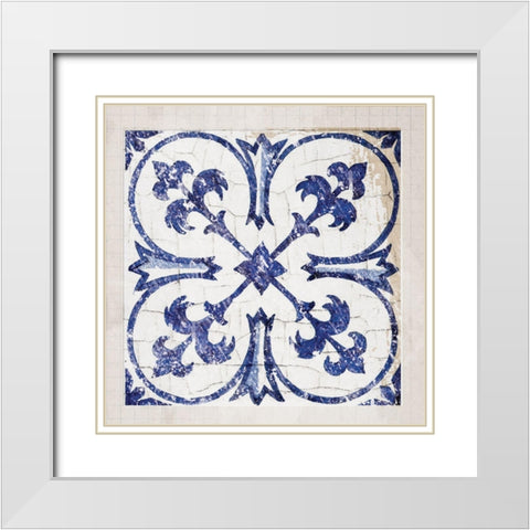 Tile Bleu 1 White Modern Wood Framed Art Print with Double Matting by Lula Bijoux and Company