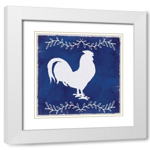 Roosters White Modern Wood Framed Art Print with Double Matting by Lula Bijoux and Company