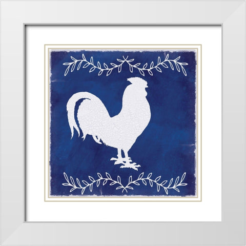 Roosters White Modern Wood Framed Art Print with Double Matting by Lula Bijoux and Company