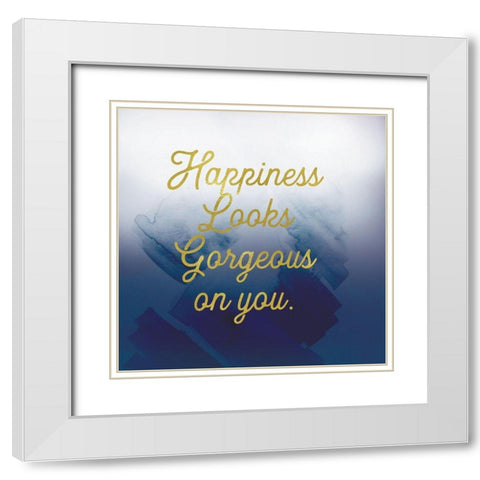 Happiness Looks Good Navy White Modern Wood Framed Art Print with Double Matting by Lula Bijoux and Company
