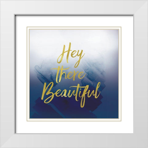 Hey Beautiful Navy White Modern Wood Framed Art Print with Double Matting by Lula Bijoux and Company