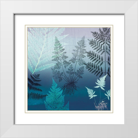 Ferns Navy White Modern Wood Framed Art Print with Double Matting by Lula Bijoux and Company