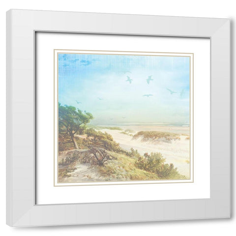 Beach Side Watercolor White Modern Wood Framed Art Print with Double Matting by Lula Bijoux and Company