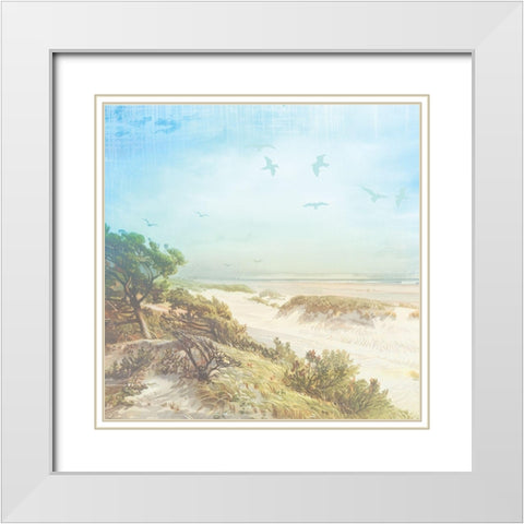 Beach Side Watercolor White Modern Wood Framed Art Print with Double Matting by Lula Bijoux and Company