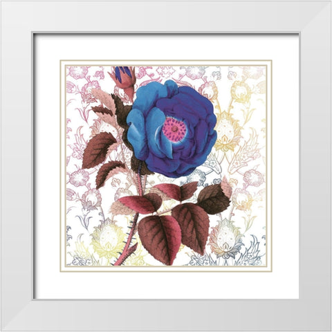 Blue Floral Grandure White Modern Wood Framed Art Print with Double Matting by Lula Bijoux and Company