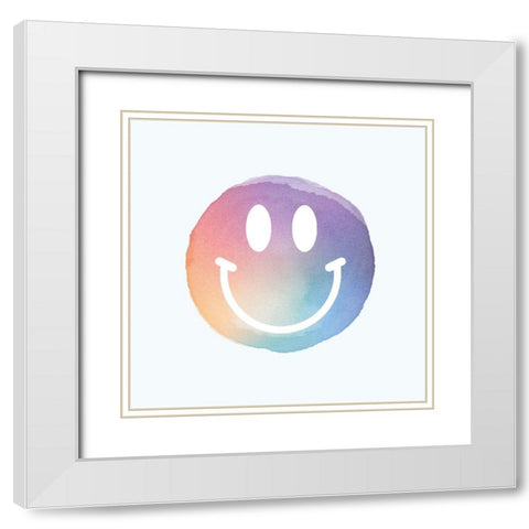 Happy Face Watercolor White Modern Wood Framed Art Print with Double Matting by Lula Bijoux and Company