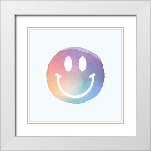 Happy Face Watercolor White Modern Wood Framed Art Print with Double Matting by Lula Bijoux and Company