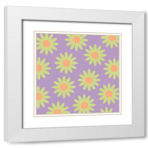 Fun Floral White Modern Wood Framed Art Print with Double Matting by Lula Bijoux and Company