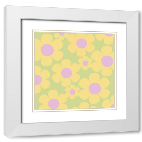 Happy Floral 3 White Modern Wood Framed Art Print with Double Matting by Lula Bijoux and Company