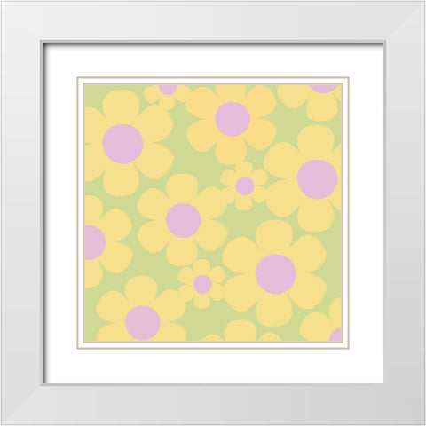 Happy Floral 3 White Modern Wood Framed Art Print with Double Matting by Lula Bijoux and Company