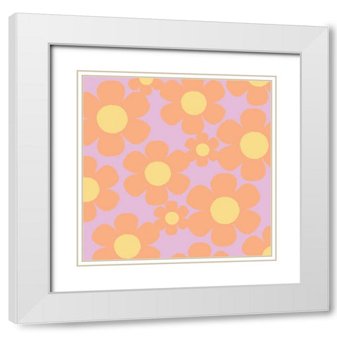 Happy Floral 1 White Modern Wood Framed Art Print with Double Matting by Lula Bijoux and Company