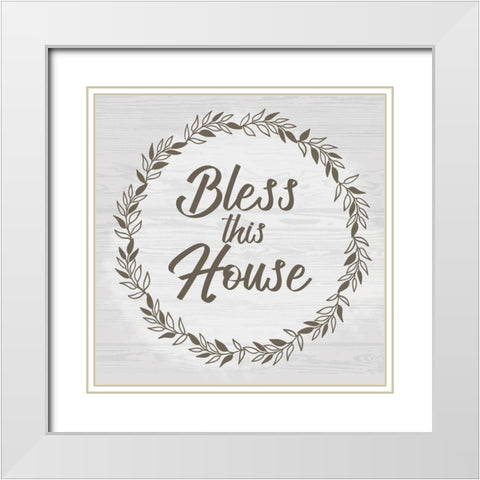 Bless This House White Modern Wood Framed Art Print with Double Matting by Lula Bijoux And Company