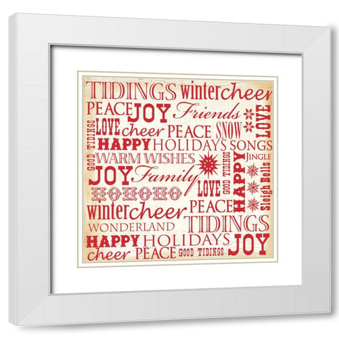 Holiday Typography 1 White Modern Wood Framed Art Print with Double Matting by Lula Bijoux And Company