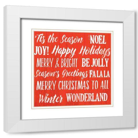 Holiday Words 1 White Modern Wood Framed Art Print with Double Matting by Lula Bijoux And Company