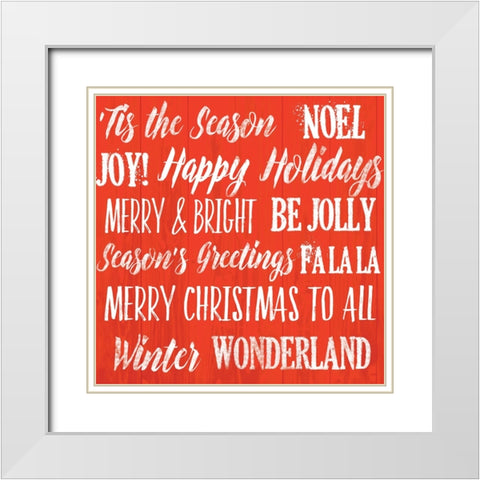 Holiday Words 1 White Modern Wood Framed Art Print with Double Matting by Lula Bijoux And Company