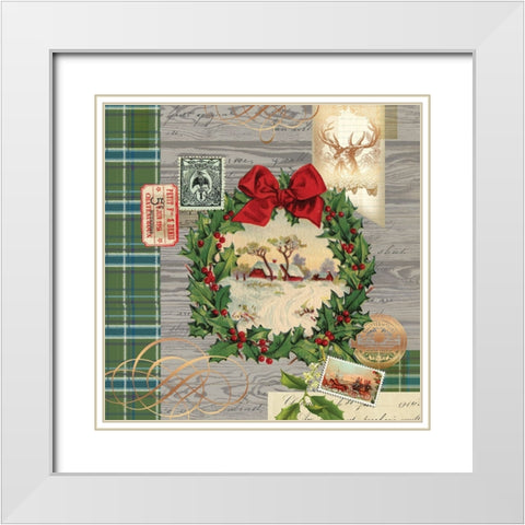 Holiday Wreath White Modern Wood Framed Art Print with Double Matting by Lula Bijoux And Company