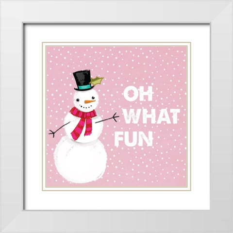 Oh What Fun Snowman White Modern Wood Framed Art Print with Double Matting by Lula Bijoux And Company