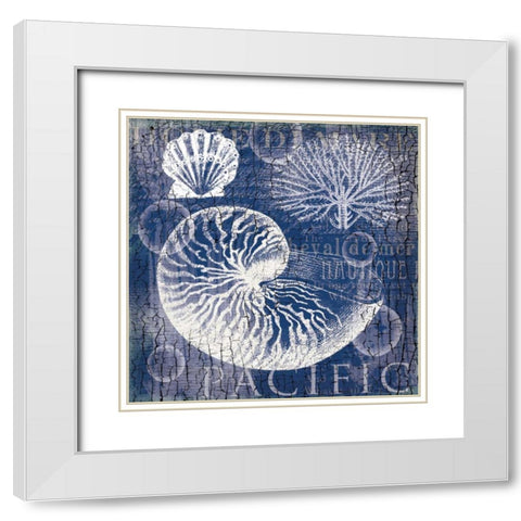 Navy Nautilus White Modern Wood Framed Art Print with Double Matting by Lula Bijoux and Company