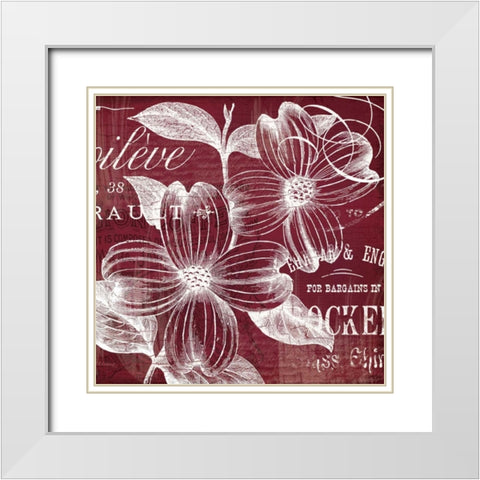 OxBlood Fleurs 1 White Modern Wood Framed Art Print with Double Matting by Lula Bijoux and Company