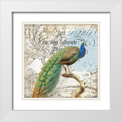 Peacock 2 White Modern Wood Framed Art Print with Double Matting by Lula Bijoux and Company
