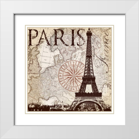 Paris Eiffel White Modern Wood Framed Art Print with Double Matting by Lula Bijoux and Company