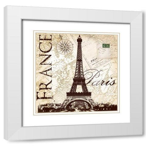 Fance Eiffel White Modern Wood Framed Art Print with Double Matting by Lula Bijoux and Company
