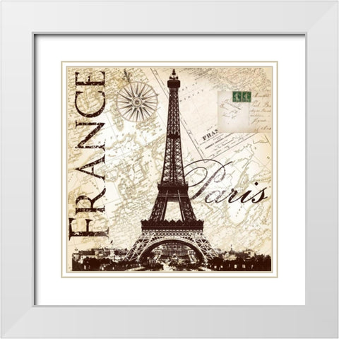 Fance Eiffel White Modern Wood Framed Art Print with Double Matting by Lula Bijoux and Company