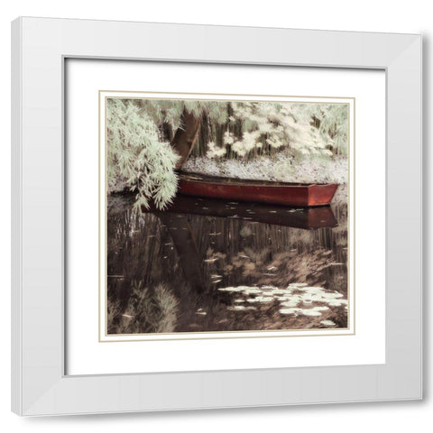 Bateau a Giverney White Modern Wood Framed Art Print with Double Matting by Poinski, Dianne