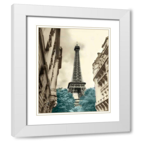 Teal Eiffel Tower 1 White Modern Wood Framed Art Print with Double Matting by Poinski, Dianne