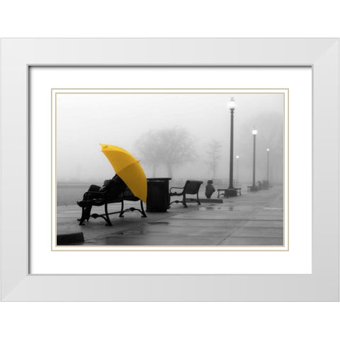 Sitting In The Rain White Modern Wood Framed Art Print with Double Matting by De Carvalho, Sandro