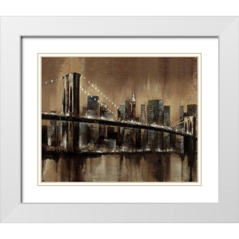 Brooklyn After Dark White Modern Wood Framed Art Print with Double Matting by Sunny