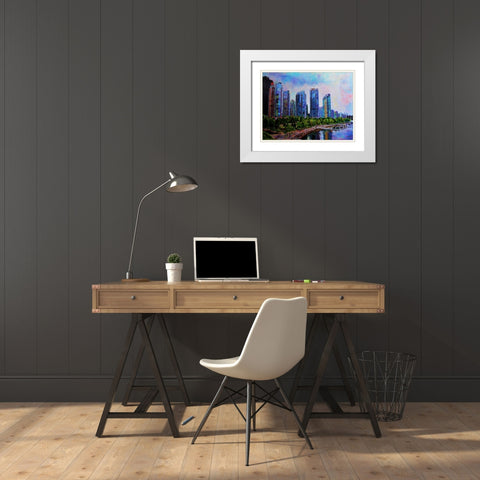 City Life 1 White Modern Wood Framed Art Print with Double Matting by Ghanooni, Sarah