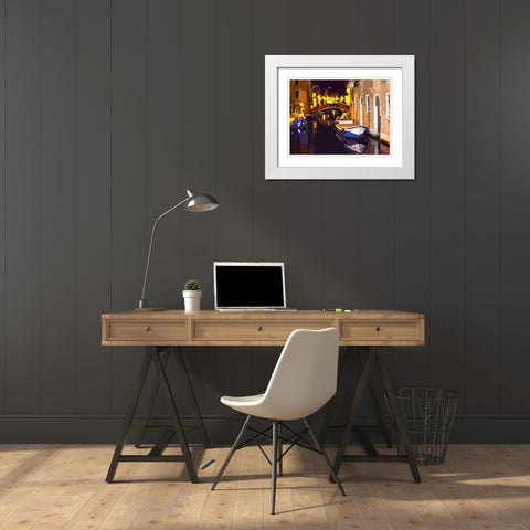 Gondola Night White Modern Wood Framed Art Print with Double Matting by Ghanooni, Sarah