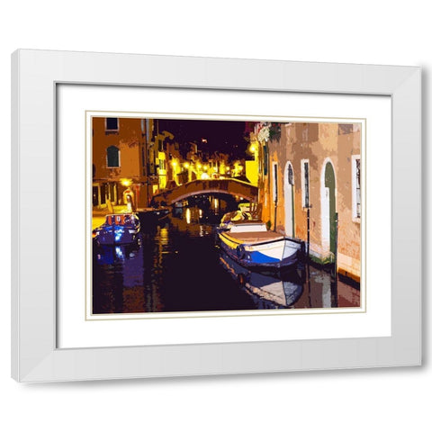 Gondola Night White Modern Wood Framed Art Print with Double Matting by Ghanooni, Sarah