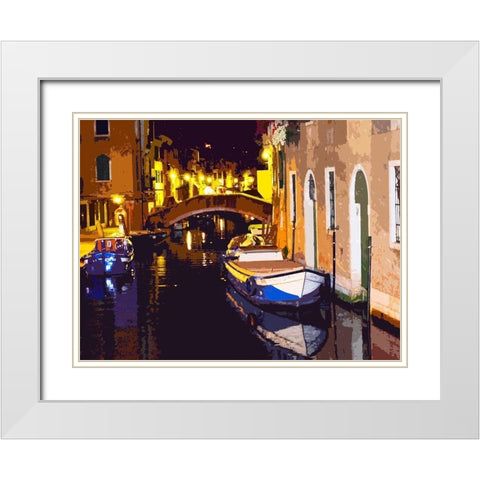 Gondola Night White Modern Wood Framed Art Print with Double Matting by Ghanooni, Sarah