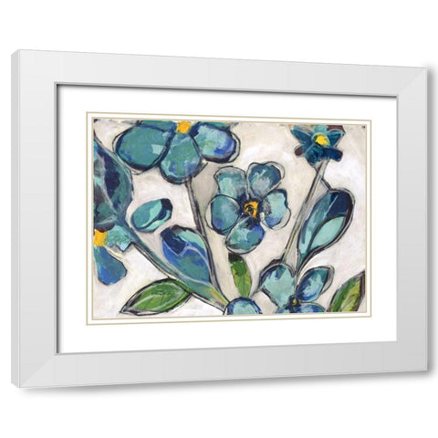 Aqua Flora A1 White Modern Wood Framed Art Print with Double Matting by Haynes, Smith