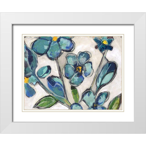 Aqua Flora A1 White Modern Wood Framed Art Print with Double Matting by Haynes, Smith