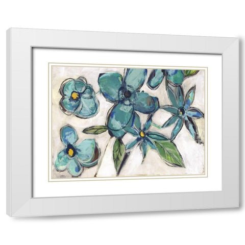 Aqua Flora A2 White Modern Wood Framed Art Print with Double Matting by Haynes, Smith