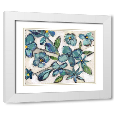 Aqua Flora White Modern Wood Framed Art Print with Double Matting by Haynes, Smith