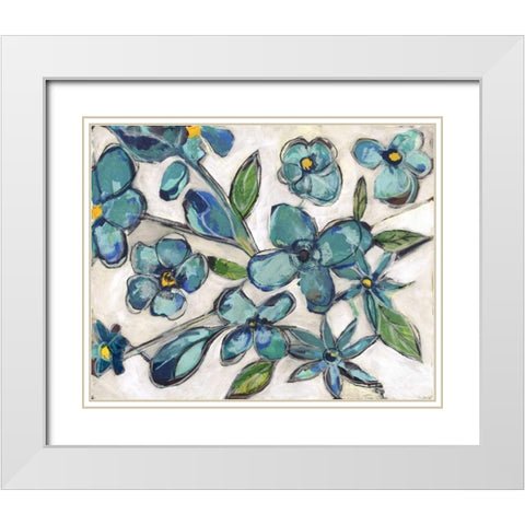 Aqua Flora White Modern Wood Framed Art Print with Double Matting by Haynes, Smith