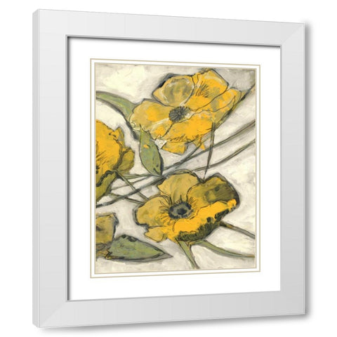 Citron Flora B1 White Modern Wood Framed Art Print with Double Matting by Haynes, Smith
