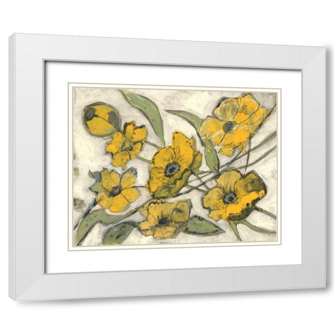 Citron Flora White Modern Wood Framed Art Print with Double Matting by Haynes, Smith