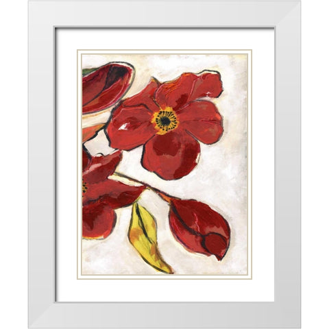 Red Flora C1 White Modern Wood Framed Art Print with Double Matting by Haynes, Smith