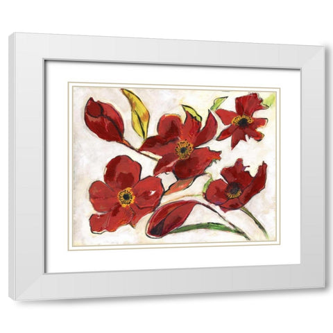 Red Flora White Modern Wood Framed Art Print with Double Matting by Haynes, Smith