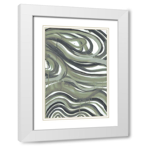 Emerald Swirls 1 White Modern Wood Framed Art Print with Double Matting by Haynes, Smith